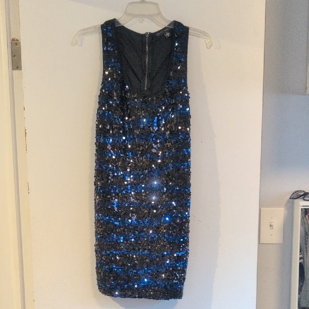 City Studio Black and Blue Sequin Sheath Mini Dress